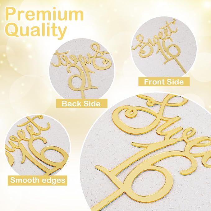 Ouligay Acrylic Sweet 16 Cake Topper Happy 16th Birthday Cake Topper Cheer to 16th Birthday Party Cake Decoration Gold