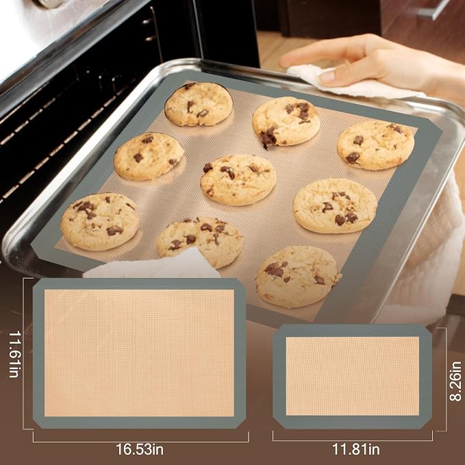 Silicone Baking Mat Set, Nonstick Reusable Liners, 2 Half & 1 Quarter Sheet for Cookies, Bread, Pastry, Dough Prep and Oven Baking