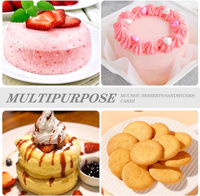 4-Pack 3 Inch Stainless Steel Baking Ring Molds with Pusher - Professional Food Ring Mold for Cooking & Baking, Easy Release Crumpet Rings, Dishwasher Safe & Leak-Proof Silver Kitchen Tools
