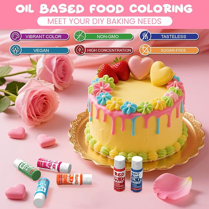Oil Based Food Coloring - 10 Colors x 20ml Food Coloring for Chocolate, High Concentration Food Grade Food Dye for Baking, Candy, Icing, Fondant, Cake Decoration - 0.7 Fl.Oz/bottles
