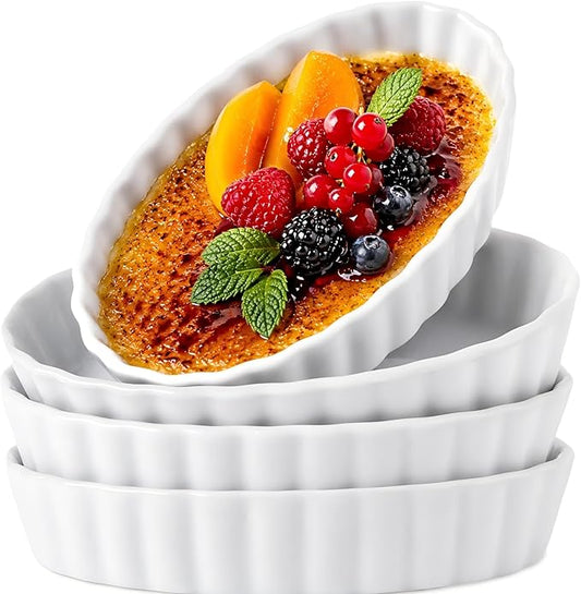 4-Piece Porcelain Baking Dish Set - 4 OZ 5.2 Inch Small Ramekins Pie Pans, Oven Safe Ramekins for Quiche, Tart, Dessert, Creme Brulee, Au Gratin | Stackable, Dishwasher Safe