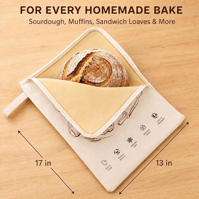 Beeswax Bread Bags For Sourdough, 2 Pack 17x13" XL Reusable Wide-Opening Bread Bag For Homemade Bread, Loaf Guard Bread Bags Cotton Bread Storage Bags With Handles And Date Labels
