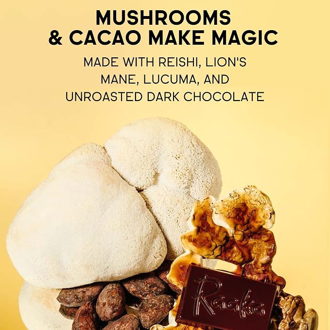 Raaka Cocoa Magic Mushroom Hot Chocolate Blend with Lion’s Mane, Reishi and Lucuma - Gourmet Adaptogenic Mushroom Hot Chocolate - Organic, Vegan, Low Sugar, Gluten Free, Kosher - 5 oz. Bag (8 Servings)