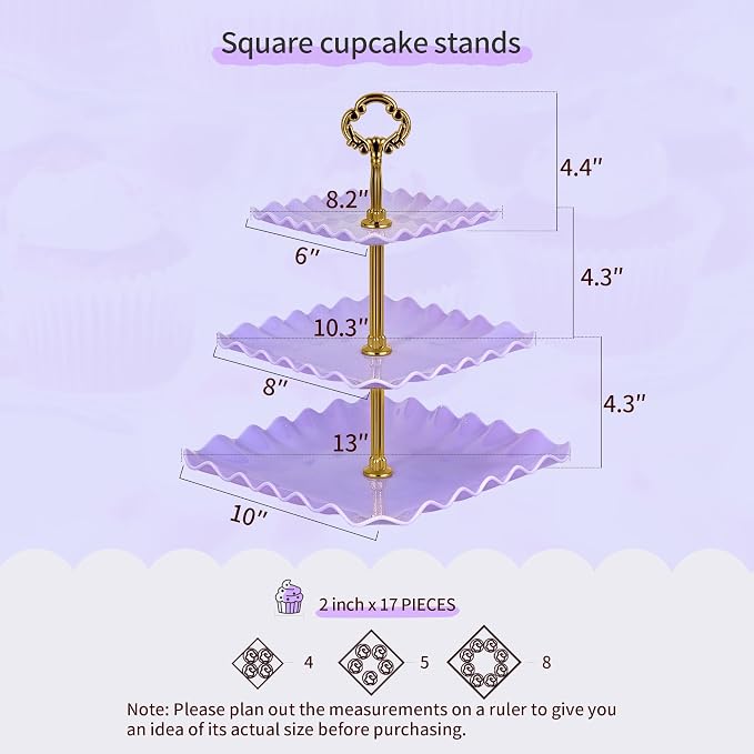 NWK 5 Piece Cake Stand Set with 2 x Large 3-Tier Cupcake Stands, 3 x Appetizer Trays, Perfect for Hosting Wedding Birthday Baby Bridal Shower Tea Party Decorations (Purple)