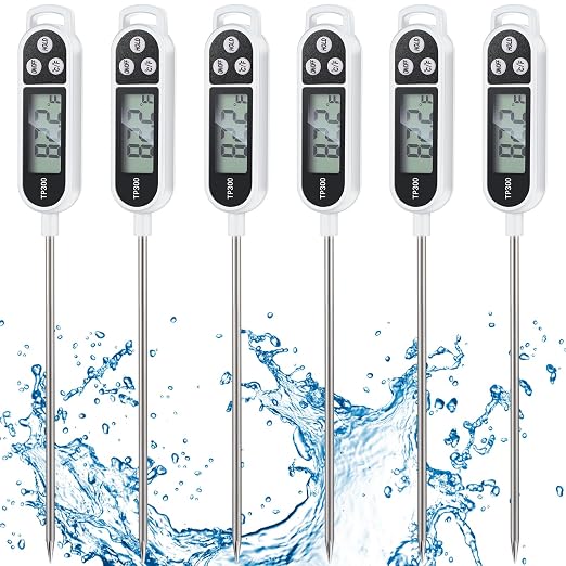 Copkim 6 Pcs Instant Read Meat Thermometer with Long Probe 9.65 Inch Kitchen Cooking Food Candy Waterproof Digital Thermometer for BBQ Water Milk Yogurt Liquid Cooking(White)