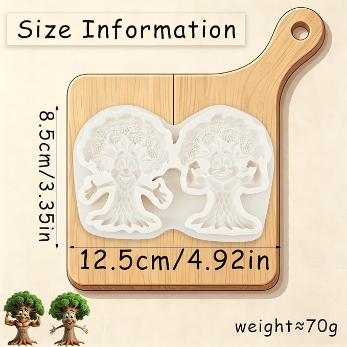 1Pc Cartoon Strong Tree Silicone Mold 2-Cavity Enchanted Forest Plant Cake Decorating Fondant Mold for Flexible Gum Paste Pastry Baking Tool Woodland Party Cupcake Toppers Chocolate