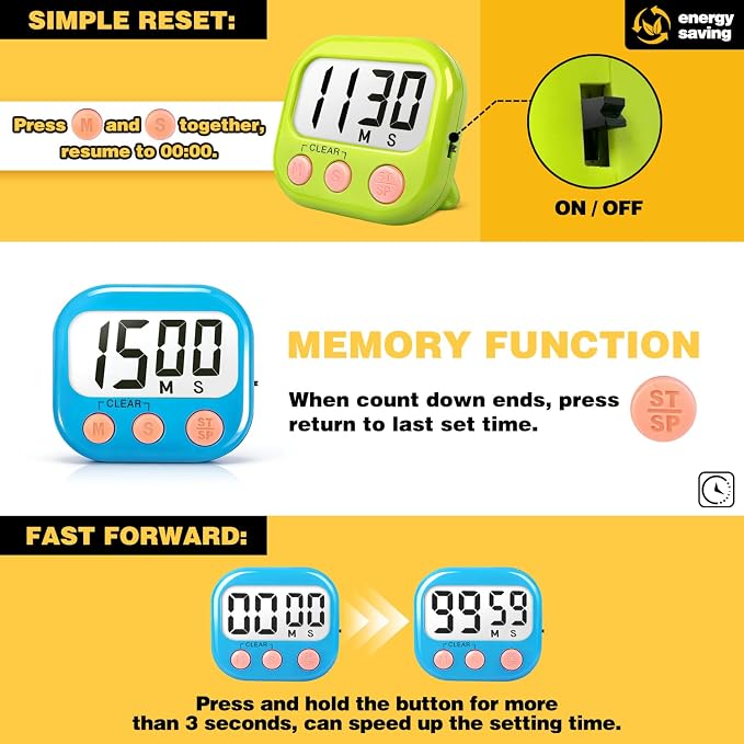 Classroom Timers for Teachers Kids Large Magnetic Digital Timer Teacher Supplies 2 Pack-Blue Green