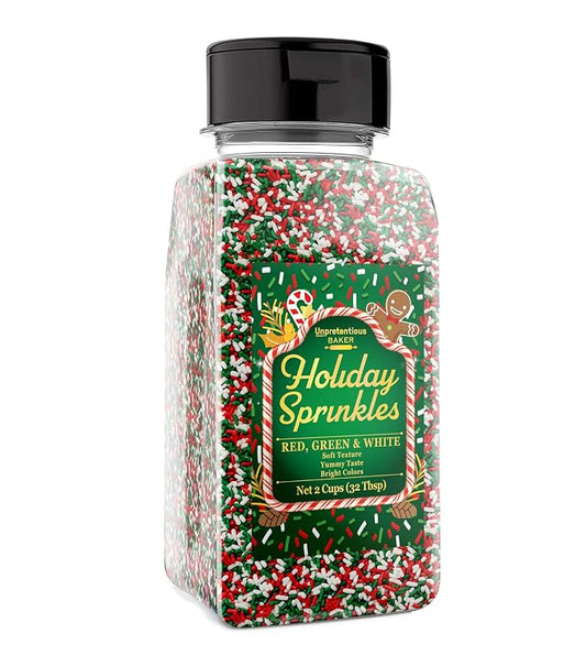 Unpretentious Green, Red & White Sprinkles, Perfect for Christmas Festivities, Multi-Use Shaker Bottle, Dessert Decorating (12 Ounce)