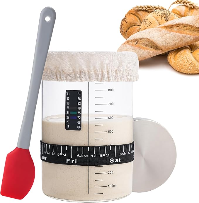Sourdough Starter Jar Kit, 34 OZ Large Wide Mouth Sour Dough Starter Jars Glass, Sourdough Bread Baking Supplies, Sourdough Tools for Beginners and Pro, 1 Pack