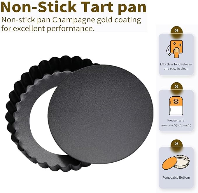 RICHSC-PAN Mini Tart Pan 6PCS, 5.5 Inch Deep Tart molds Removable Bottom Non-Stick Tin 1 Inches High, It is More Suitable for Beginners to DIY and Make Small Tarts at Home.
