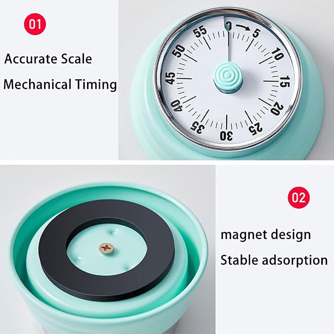 Elegant Stainless Steel Vintage Kitchen Timer with Magnetic Attachment - 60-Minute Countdown & Audible Alarm, Perfect for Cooking, Office Tasks, and Study Sessions (01-Pink)