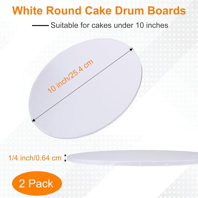 10 inch Round Cake Drum Boards, Dulinkas 1/4 Inch Thick White Corrugated Cardboard Cake Base Grease-Resistant Cake Boards for Multi-Layer Cakes, Weddings & Parties 2 Pack