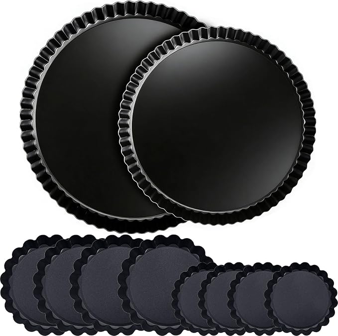 Tart Pan Set, 10 & 9 Inch Tart Pans with 5 & 4 Inch Mini Tart Pans Removable Bottom, Quiche Pan Carbon Steel Heavy Duty Nonstick Pie Pan- Fluted Edges for Baking Fruit Tartets, Pastries
