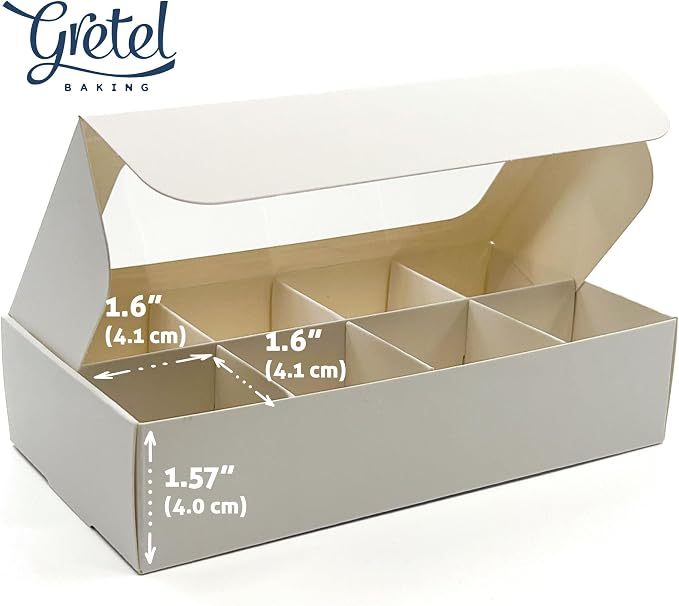 20pcs White Treat Boxes with Window and Dividers | 8 X-SMALL compartments | 6.75 x 3.5 x 1.57 in | Empty candy boxes for gift giving, truffle box - perfect for Valentine's Day
