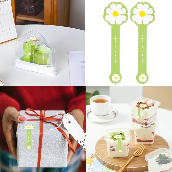 300pcs Handmade Lollipop Baking Stickers for Cake Box/Tins/Jars/Coffee Cups/Bottles, Long Label Daisy Flower Sealing Bakery Stickers for Gift Wrapping Self-Adhesive Tamper Evident Seal Labels