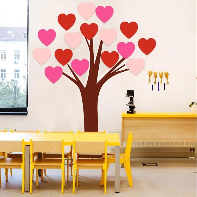 Vuzvuv 90Pcs Paper Heart Cutouts for Bulletin Board Decorations,Heart Cut Outs for School Wall Decor,Classroom Decorations(Pink)