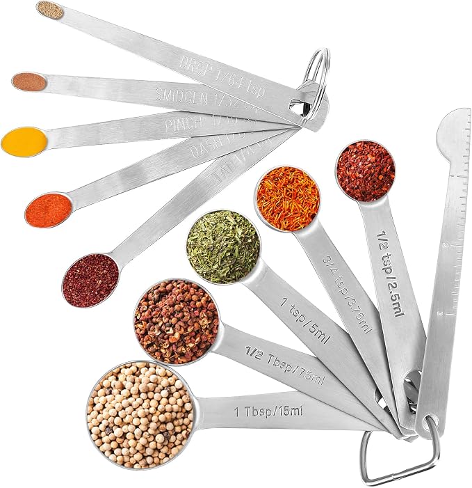 Accmor Stainless Steel Measuring Spoons Set with Leveler, Set Of 10 | Food Grade Stainless Steel Material, Stackable Kitchen Metal Measuring Spoons Set Gadgets Measure Dry or Liquid and Spices