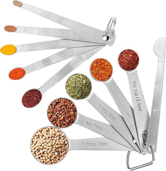 Accmor Stainless Steel Measuring Spoons Set with Leveler, Set Of 10 | Food Grade Stainless Steel Material, Stackable Kitchen Metal Measuring Spoons Set Gadgets Measure Dry or Liquid and Spices