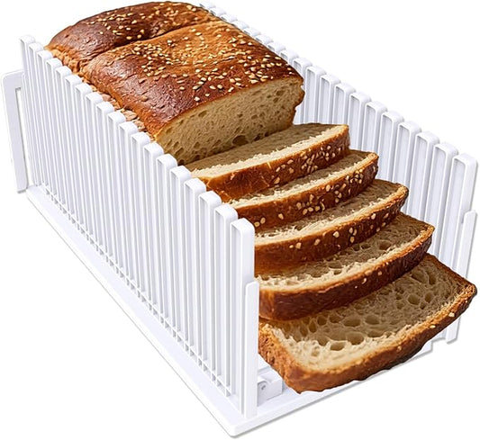 Fanlory Bread Slicer,Adjustable Thickness And Width Guide Bread Slicer, Foldable and Compact Bread Slicing for Homemade Bread - Kitchen Gadget, Baking Tool,Gift for Mom Dad white