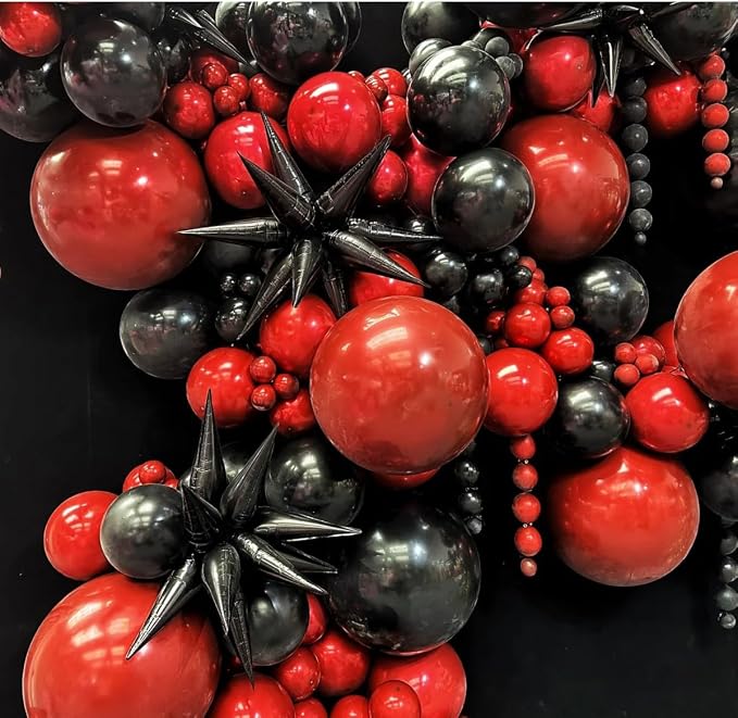 MEBAY Black Red Metallic and Confetti Silver Balloons Garland Arch Kit, 147 Pcs Latex Balloon Different Sizes for Birthday Party Graduation Father's Day Anniversary Bachelorette Party Decoration