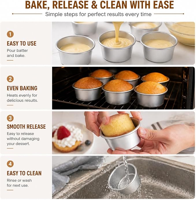 Nuenen 12 Pcs Round Cake Pans Aluminum Round Mold Smash Cake Baking Cheesecake Pans for Home Party Baking Supplies (4 Inch)