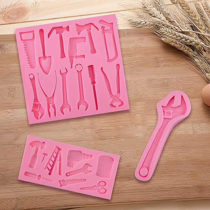 3 Pieces Hand Tools Fondant Molds, Mini Construction Tool Molds for Chocolate Cookie Cupcake Decorating