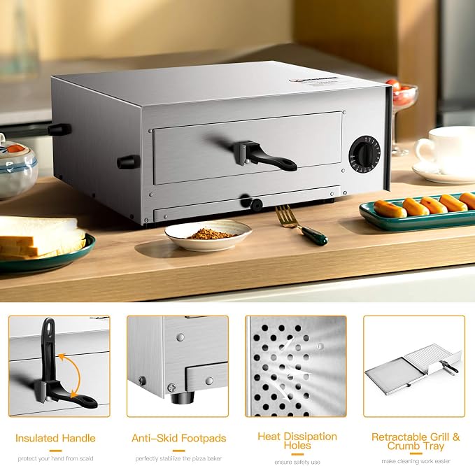 Giantex Electric Pizza Oven Indoor, Stainless Countertop Pizza Maker with Timer, Removable Crumb Tray for Commercial and Home Use, Fits 12" Pizzas