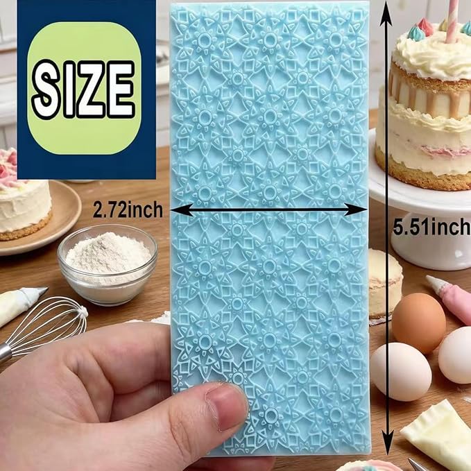 6 Pack Fondant Impression Mat Set Cake Decor Mold Set-Embossed Tree Bark/Flower/Cobblestone Texture Design Sugarcraft Decor Tool for Chocolate Cupcake Topper Wedding Cake(Blue)