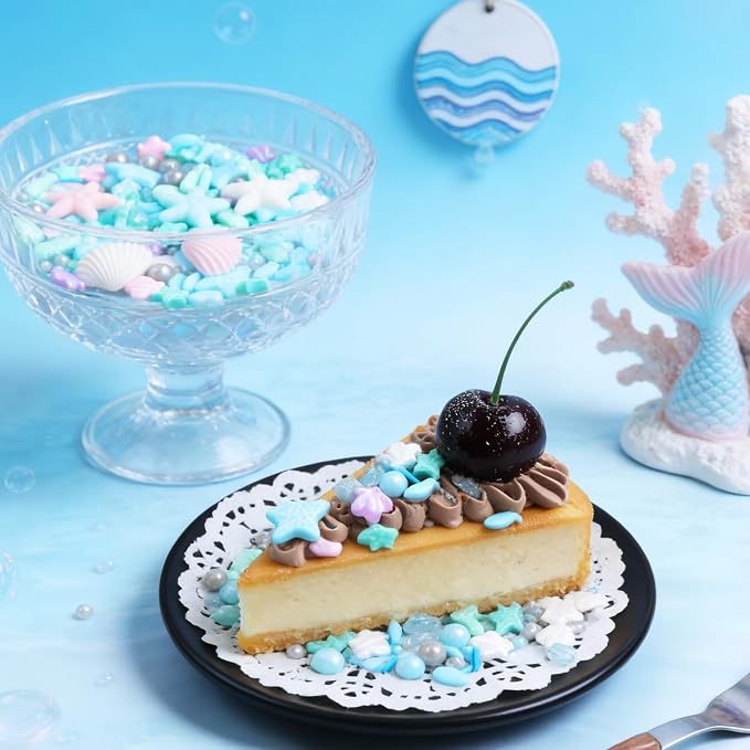 Ocean Sprinkles for Cake Decorating, Shell, Seahorse, Starfish, Fish & Pearl Sugar Mix for Cupcakes Cookies and Ice Cream Toppings
