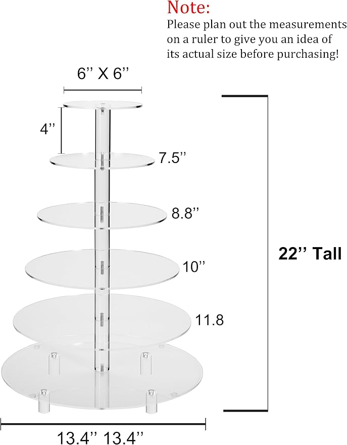Jusalpha® 6 Tier Round Acrylic Cupcake Stand-cake stand-dessert stand, cupcake Tower 6RFs (6 Tier With Base) (6RF-S)