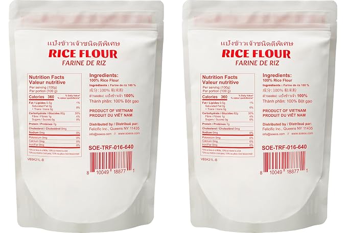 Soeos Thai Rice Flour 32 Ounce (Basic), Rice Flour for Baking or Cooking, All Natural White Rice Flour for Sourdough Bread, Vegan, Gluten-Free