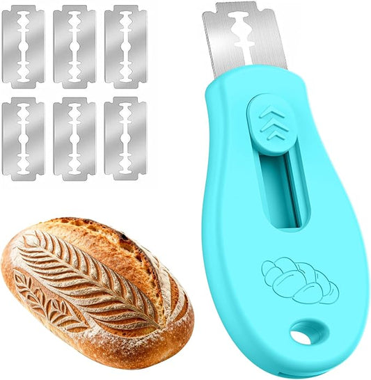 Bread Lame Sourdough Scoring Tool, Extractable & Magnetic Bread Scoring Tool, Scoring Knife for Bread Baking, Bread Razor for Homemade Bread, Sourdough Scorer Tool, Includes 5 Razor Blades-Turquoise