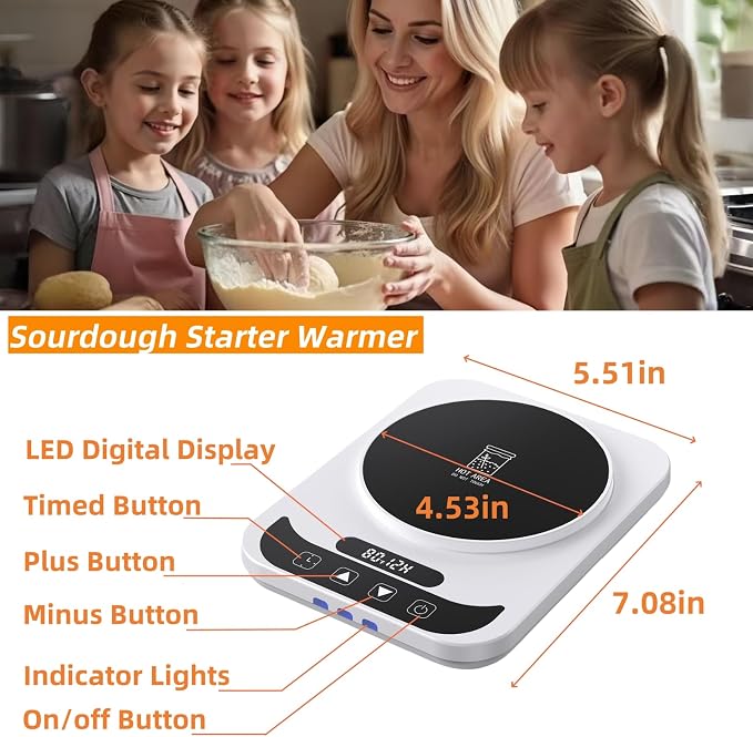 Sourdough Starter Warmer Mat, Precise 1°F Thermostat 70–100°F, 12H Timer Auto Shut-Off, Fermentation Heating Mat for Bread Proofing, Yogurt Making & Home Baking