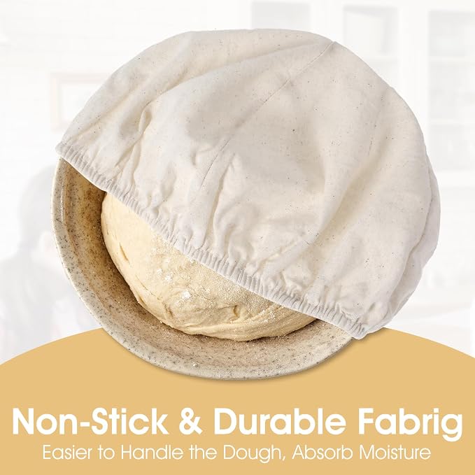 4Pcs Banneton Liners, 10In Cloth Bowl Covers for Bread Proofing,Reusable Natural Rattan Banneton Liner Cloth Cover for Bakery Home Baking, 2 Round & 2 Oval Sourdough Proofing Covers