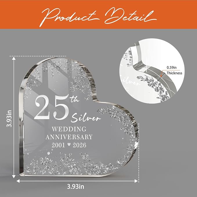 25th Anniversary Cake Topper Acrylic,25 th Anniversary Decorations & Keepsake Gift for Couples（25th Anniversary-Silver Wreath）