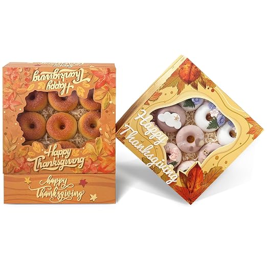 Bakepacker Fall Thanksgiving Treat Boxes with Window Cookie Boxes 30pcs Leaves Pie Boxes 9x9x2.5 inches Easy Assemble Macaroon Bakery Boxes for Party Supplies (Auto-pop Up)