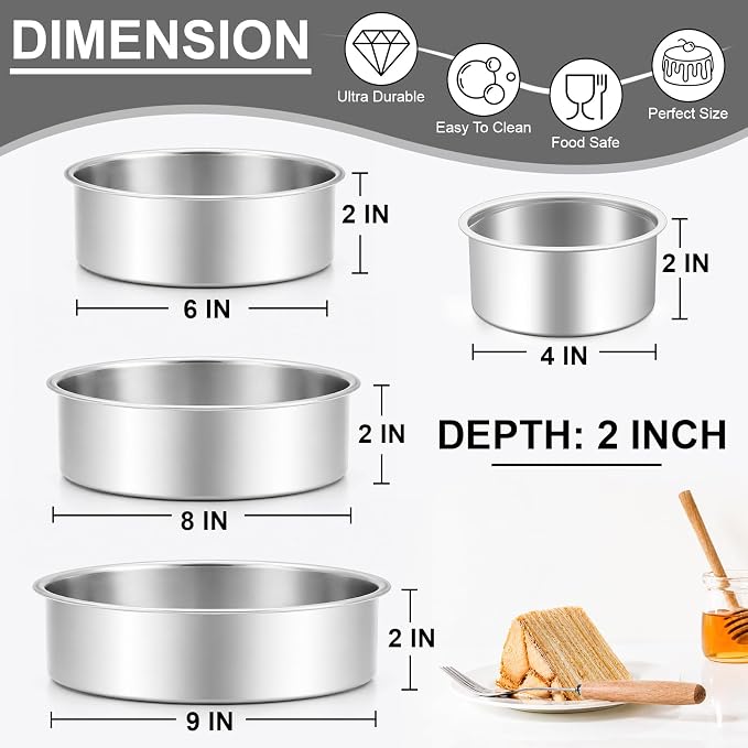 Leonyo 4-6-8-9 In Cake Pans Set of 4, Round Cake Tins for Baking, 2" Deep | Bake a multi-layer cake — perfect for celebrating weddings, birthdays, housewarmings, and graduations