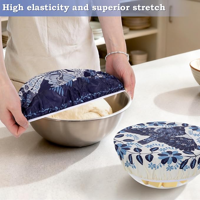 2 Large Reusable Beeswax Bowl Covers for Bread Proofing, 10/12 Inch Elastic Beeswax Wraps Cotton Cloth Sourdough Bowl Covers for Proofing Baskets, Mixer Bowls, Food Storage Containers