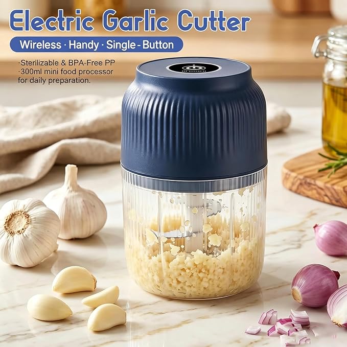 Electric Garlic Chopper, 2026 New Mini Food Processor & Food Chopper for Kitchen, Portable Cordless Garlic Mincer, Onion, Ginger, Chili, Spices and Fruit(350ML Blue)
