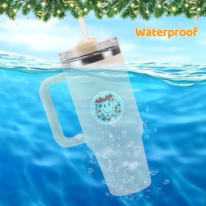 50PCS Smile Christmas Stickers | Cute Water Bottle Stickers for Kids, for Teaching Rewards, Notebooks, Stationery, Luggage, Cartoon PVC Happy Stickers