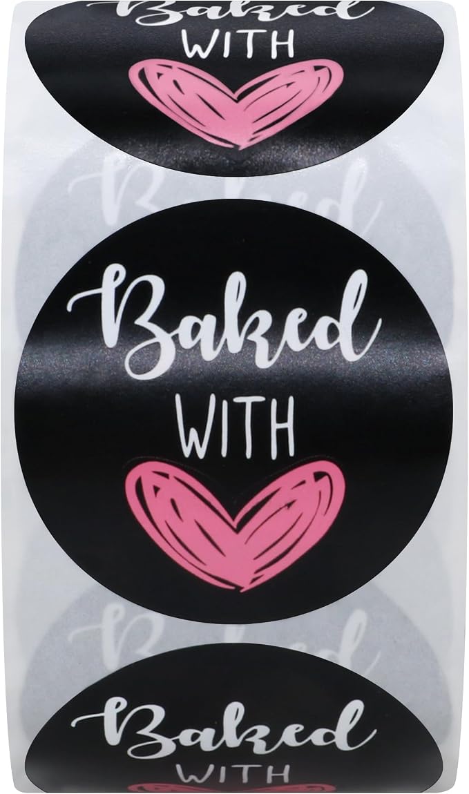 Hybsk Baked with Love Stickers for Bakeries Bake Sales Presents Seals Weddings Baby Showers Events Baking Stickers(1.5 inch)