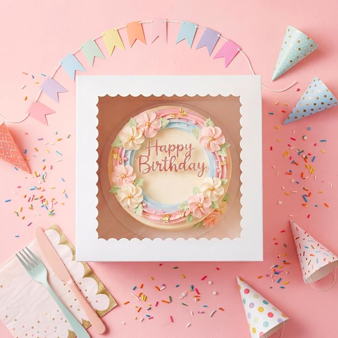 CRUGLA 15 Pack 12x12x8 Cake Boxes with Cake Boards, White Bakery Window Boxes, Tall Dessert Carrier for Birthdays, Weddings, Bake Packaging