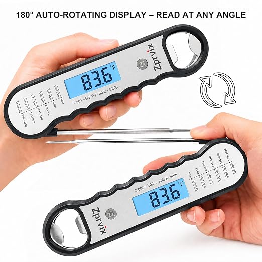 0.5s Instant Read Meat Thermometer Digital, Cooking, ±0.5°F Accuracy | Food Thermometer with Lift-to-Wake, Backlight & Auto-Rotating Display, IPX6 Waterproof for Grill, BBQ, Candy & Kitchen