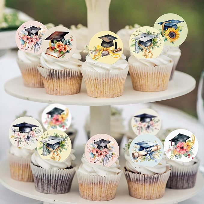 36pcs Edible 2026 Graduation Cupcake Toppers Wafer Paper Grad Cap Diploma Cake Decorations Edible Class of 2026 Cupcake Picks for 2026 Graduation Theme Party Cake Decor Supplies