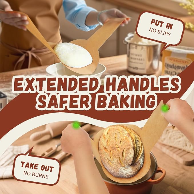 Parchment Paper for Sourdough Baking, GIGYES Bread Sling for Dutch Oven, 8" Round Parchment Paper with Long Handles for air fryer, Easy-Lift, Non-Stick, Odor-Free (Unbleached, 100sheets-Round)