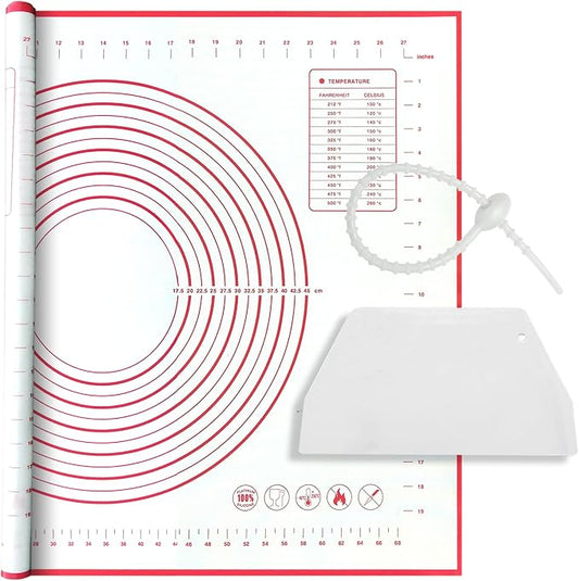 Silicone Baking Mat Super Large, 32x24 inch Silicone Pastry Non Stick Kneading Mat with Cable Ties and Dough Scraper, Measurement Food Grade Silicone Mat for Rolling Dough