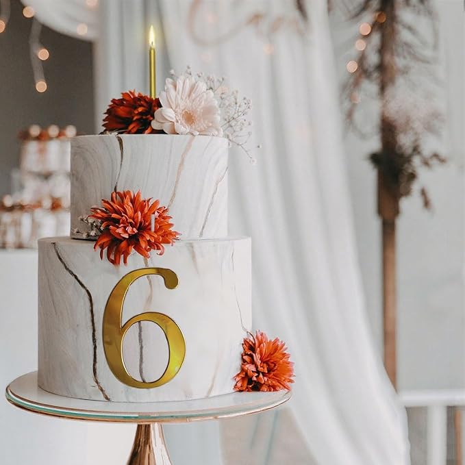 3.7IN Gold Acrylic Number 6/9 Cake Topper with 12 Gold Long Candles - Perfect for 6th and 9th Birthday Party Supplies, Ideal for Cake Decoration