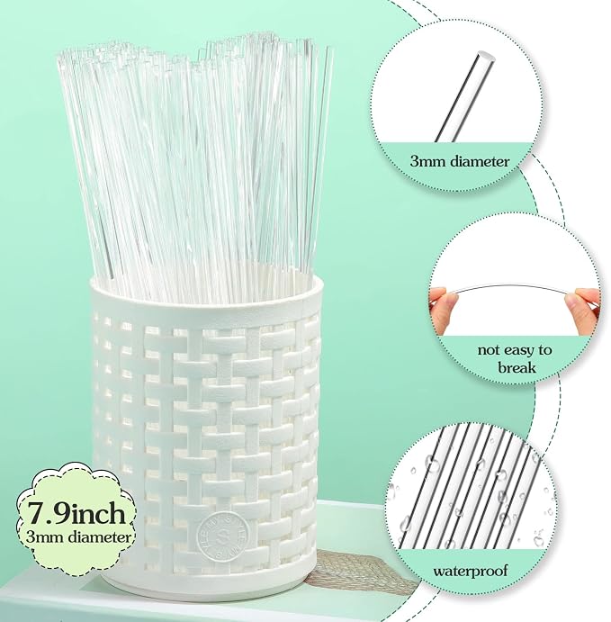 Zopeal 200 Pcs Acrylic Lollipop Sticks Clear Cake Pops Rods Cake Topper Candy Cupcake Treat Stick for Wedding Chocolate Cookie Dessert Handmade DIY Crafts Party Decor Gardening(8 x 0.12 Inches,Clear)