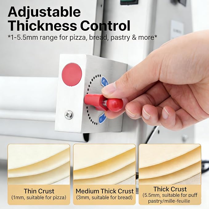 Electric Dough Sheeter Machine Pasta Maker Machine for Icing Pizza Dough Roller Sheeter Automatic Commercial Pizza Press Stainless Steel for Bread Marzipan and Puff Pastry (450W)