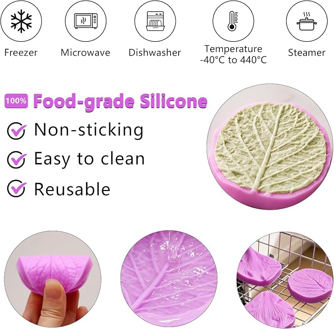 Infovox Rose Flower Petal Silicone Molds Leaf Veiner Fondant Mold, for Fondant Cake Decorating, 4 Pieces